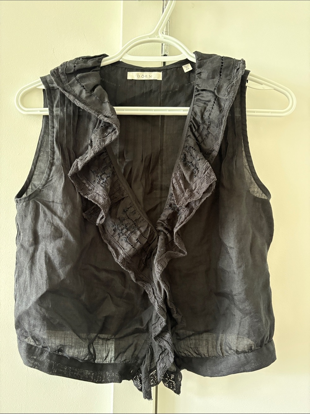 Doen Black Sheer Ruffle Tie-Front Camisole